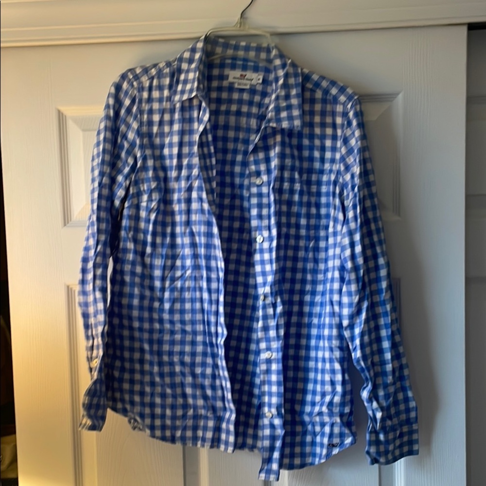 Vineyard Vines 🐳 Blue and White Gingham Shirt